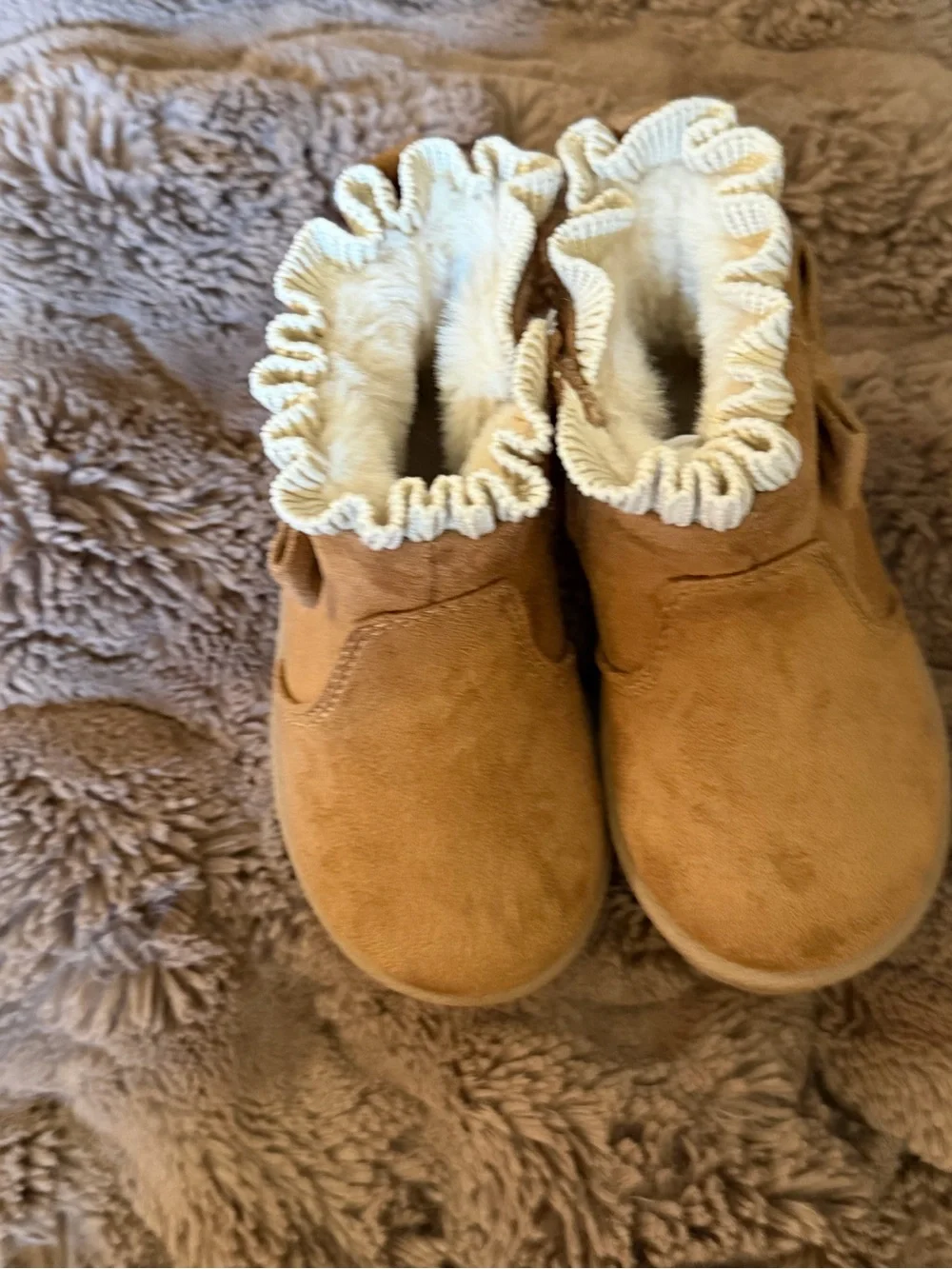 Kids Suede Bow Booties in Tan size 5 (toddler)
